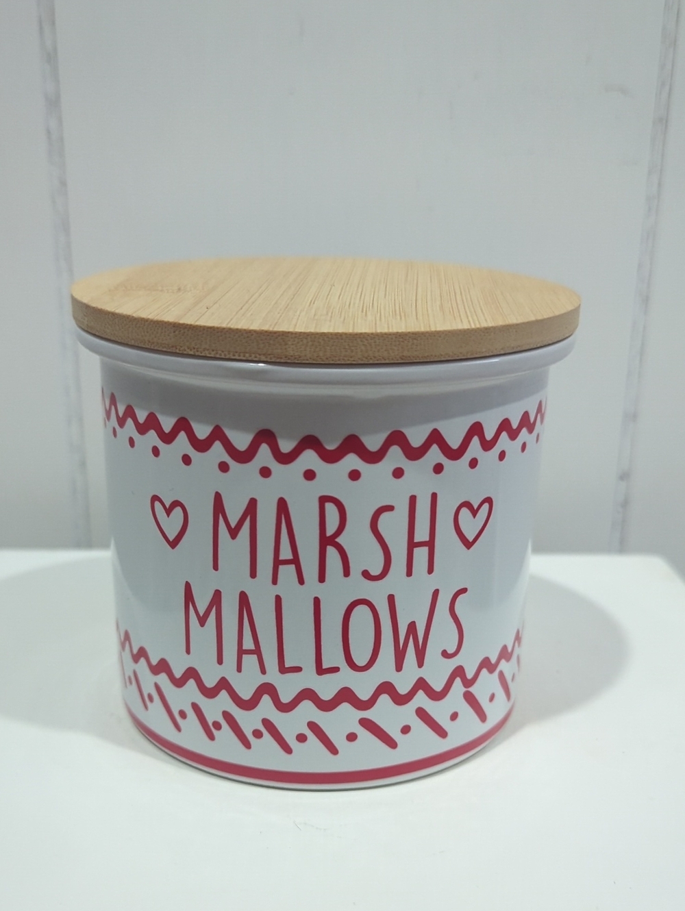 Marshmallows Ceramic Storage Jar with Bamboo Lid - White and Red